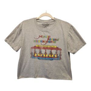 Mister Rogers' Neighborhood Trolley Graphic Cutoff Distressed T-Shirt Gray MED